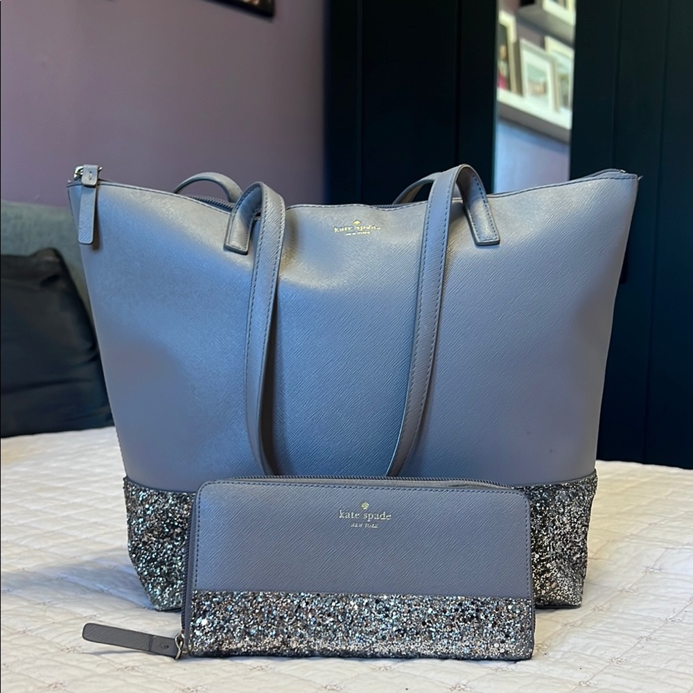 Kate Spade Gray Tote and Wallet Set
